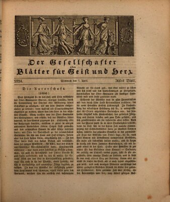 Der Gesellschafter oder Blätter für Geist und Herz Mittwoch 7. April 1824