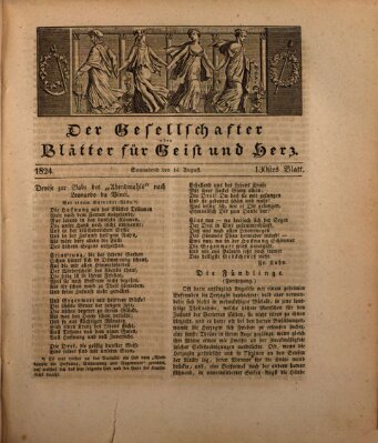 Der Gesellschafter oder Blätter für Geist und Herz Samstag 14. August 1824