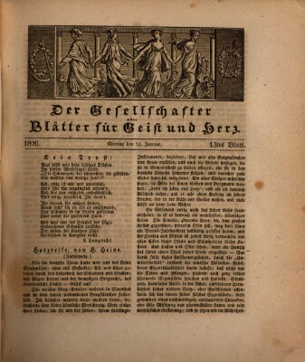 Der Gesellschafter oder Blätter für Geist und Herz Montag 23. Januar 1826