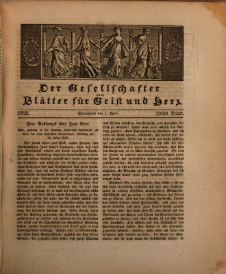 Der Gesellschafter oder Blätter für Geist und Herz Samstag 1. April 1826