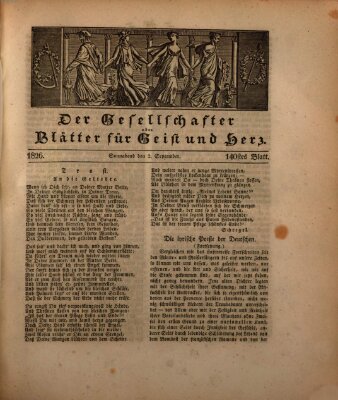 Der Gesellschafter oder Blätter für Geist und Herz Samstag 2. September 1826