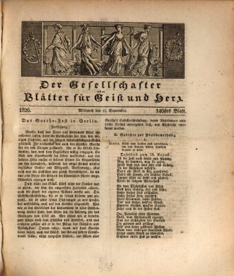 Der Gesellschafter oder Blätter für Geist und Herz Mittwoch 13. September 1826