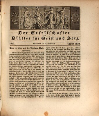 Der Gesellschafter oder Blätter für Geist und Herz Samstag 16. September 1826