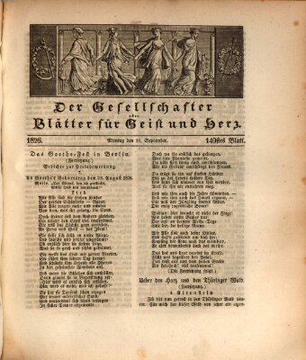 Der Gesellschafter oder Blätter für Geist und Herz Montag 18. September 1826