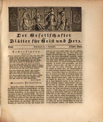 Der Gesellschafter oder Blätter für Geist und Herz Samstag 4. November 1826