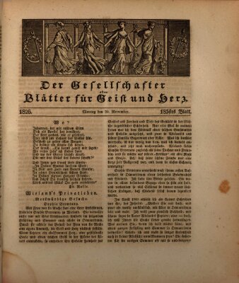 Der Gesellschafter oder Blätter für Geist und Herz Montag 20. November 1826