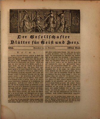 Der Gesellschafter oder Blätter für Geist und Herz Samstag 25. November 1826