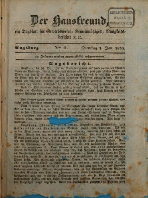 Der Hausfreund Dienstag 1. Januar 1839