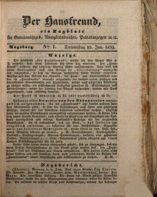 Der Hausfreund Donnerstag 10. Januar 1839