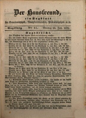 Der Hausfreund Montag 14. Januar 1839