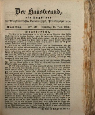 Der Hausfreund Samstag 19. Januar 1839