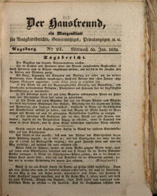 Der Hausfreund Mittwoch 30. Januar 1839