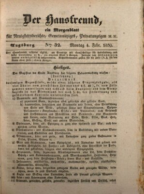 Der Hausfreund Montag 4. Februar 1839