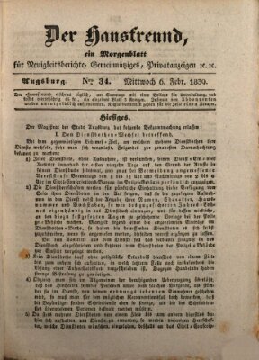 Der Hausfreund Mittwoch 6. Februar 1839