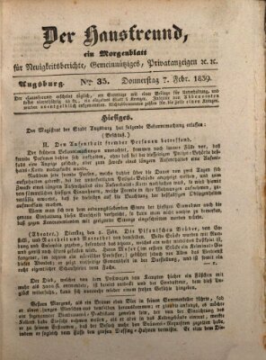 Der Hausfreund Donnerstag 7. Februar 1839