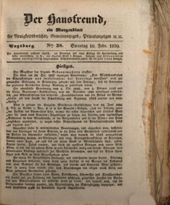 Der Hausfreund Sonntag 10. Februar 1839