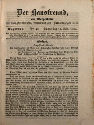 Der Hausfreund Donnerstag 14. Februar 1839