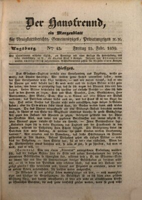 Der Hausfreund Freitag 15. Februar 1839