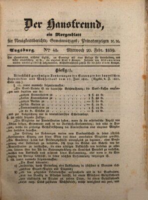 Der Hausfreund Mittwoch 20. Februar 1839