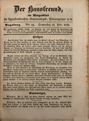 Der Hausfreund Donnerstag 21. Februar 1839