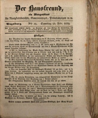 Der Hausfreund Samstag 23. Februar 1839