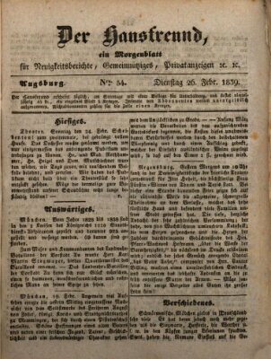 Der Hausfreund Dienstag 26. Februar 1839