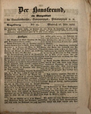 Der Hausfreund Mittwoch 27. Februar 1839