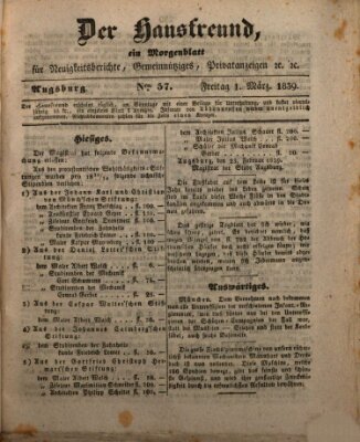 Der Hausfreund Freitag 1. März 1839