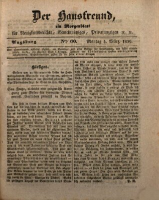 Der Hausfreund Montag 4. März 1839