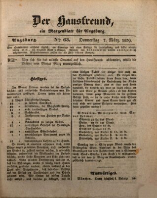 Der Hausfreund Donnerstag 7. März 1839