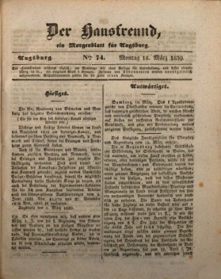 Der Hausfreund Montag 18. März 1839