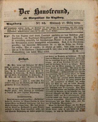 Der Hausfreund Mittwoch 27. März 1839