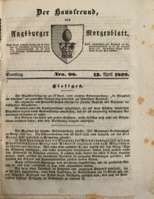 Der Hausfreund Samstag 13. April 1839