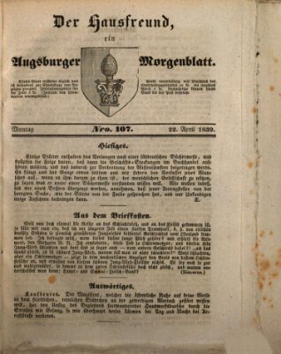 Der Hausfreund Montag 22. April 1839