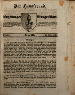 Der Hausfreund Dienstag 30. April 1839