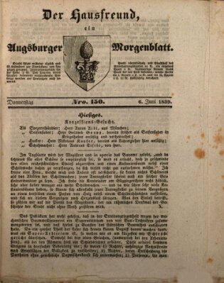 Der Hausfreund Donnerstag 6. Juni 1839