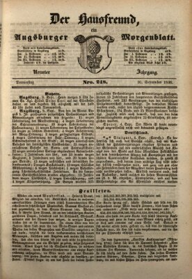 Der Hausfreund Donnerstag 10. September 1846