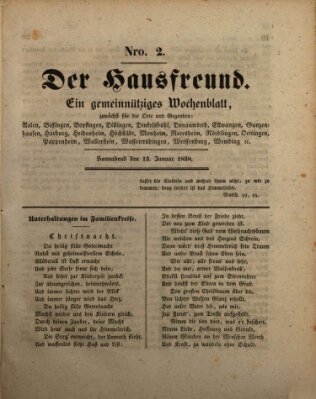 Der Hausfreund Samstag 13. Januar 1838