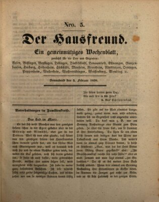 Der Hausfreund Samstag 3. Februar 1838