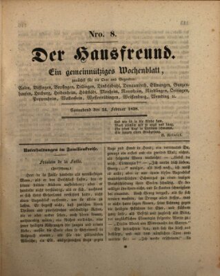 Der Hausfreund Samstag 24. Februar 1838