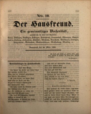 Der Hausfreund Samstag 10. März 1838