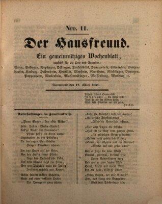 Der Hausfreund Samstag 17. März 1838