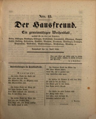 Der Hausfreund Samstag 14. April 1838