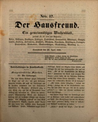 Der Hausfreund Samstag 28. April 1838