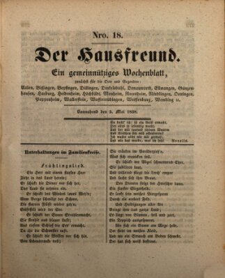 Der Hausfreund Samstag 5. Mai 1838