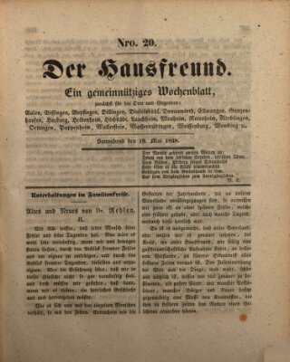 Der Hausfreund Samstag 19. Mai 1838