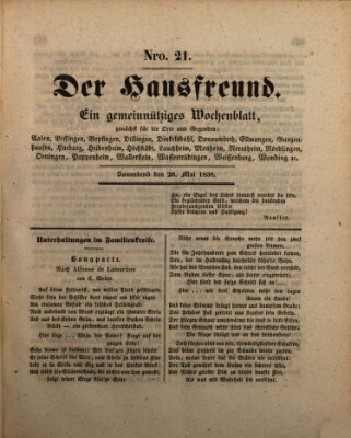 Der Hausfreund Samstag 26. Mai 1838