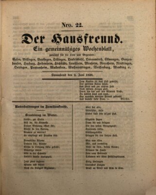 Der Hausfreund Samstag 2. Juni 1838