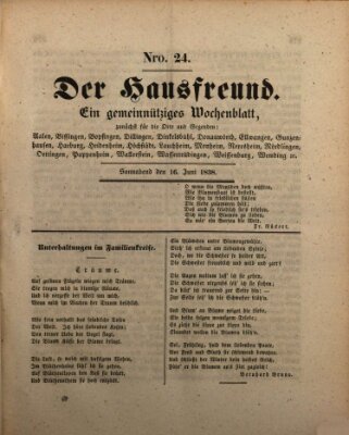 Der Hausfreund Samstag 16. Juni 1838