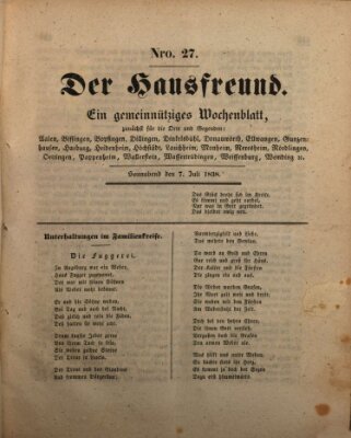 Der Hausfreund Samstag 7. Juli 1838